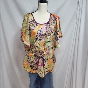Jade Melody Tam multicolor polyester flutter sleeve flowy blouse top, size M